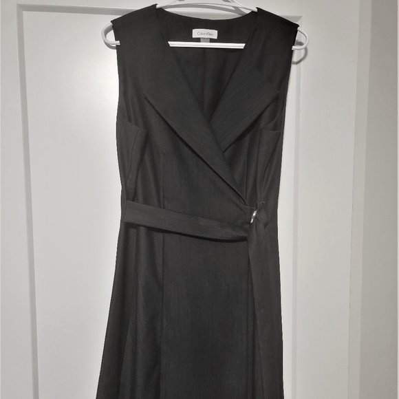 Calvin Klein Faux Wrap Dress Grey - Picture 1 of 7